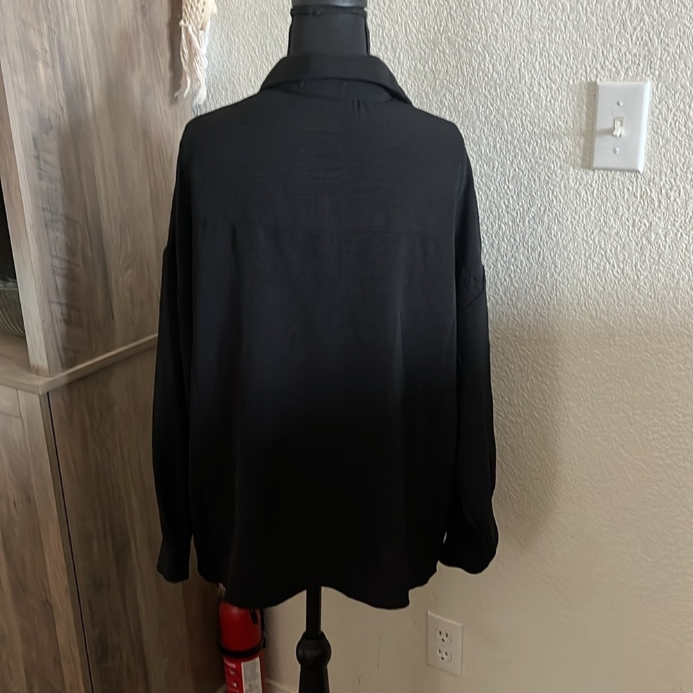 NWT Black Button-Up Blouse with Embellished Pocket - Picture 3 of 4